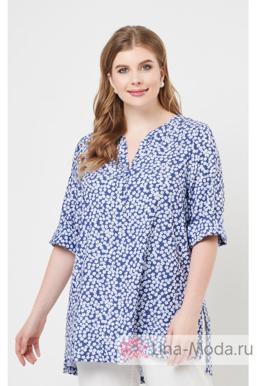 Блуза "Лина" 4235 (Цветочки синий)