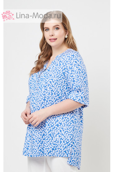 Блуза "Лина" 4235 (Цветочки голубой)